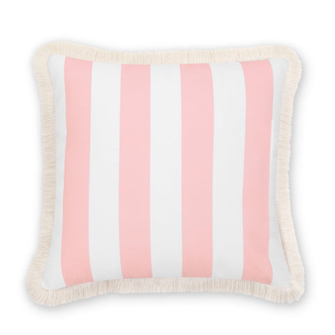 Coastal Stripe Pillow Cover 20x20 For Indoor Outdoor Use Water Repellent Polyester Front White With Blush Pink Stripes