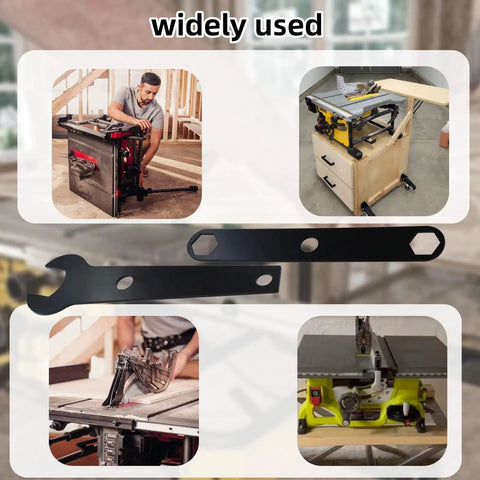 Table Saw Wrench Set Two Pack Fits BTS10S BTS12S RTS21 10 Inch Table Saw Models Built Tough Forged Steel Blade Change Tool Replacement For COMBO00139 displayed with various saw setups.