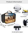 Camel Desert Insulated Lunch Box With Detachable Handle, showing design details and dimensions, 10.2x4.5x7.5 inches in durable Oxford cloth.