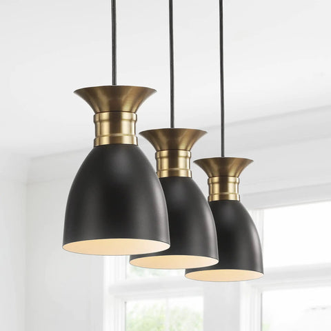 Black And Brass Gold Dope Modern Metal LED Pendant Light Fixture With Adjustable Hanging Design For Kitchen Island Or Bedside Slick Metal Shade LED Bulb Included For Quick Easy Install