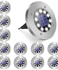 12 Pack 10 LED Solar Ground Lights For Outdoor Lighting No Wiring Needed Easy Install Waterproof Disk In Ground Landscape