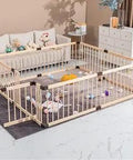 Wooden Baby Playpen With Safe Door For Toddlers And Babies, Super Spacious 120x160 Cm Playpen in cozy living room setting