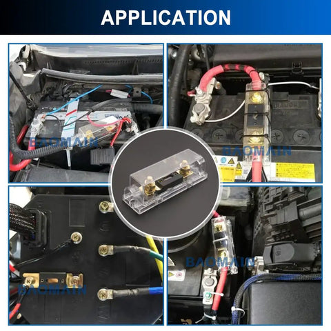 Beefy 70 Amp ANL Fuse Holder Kit with three fuses for car audio and 12V to 24V systems installed in engine bay
