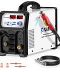 240V Plasma Cutter With Built In Air Compressor And High Frequency Inverter 45A Digital Cutting Machine Delivers Three Eighths Inch Clean Cut And Five Eighths Inch Max Cut No External Compressor Needed Easy Plug And Play No Fuss Setup, front view with accessories.