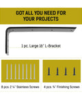 Heavy Duty 16 Inch L Bracket Shelf Support For Floating Shelves Countertops Wall Mounts And Hanging Installations Built Tough From Solid Steel