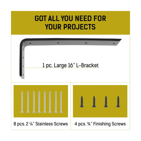 Heavy Duty 16 Inch L Bracket Shelf Support For Floating Shelves Countertops Wall Mounts And Hanging Installations Built Tough From Solid Steel