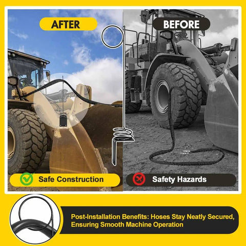 Comparison of before and after using Two Pack Heavy Duty Hydraulic Hose Hanger Holder For Tractor Bolt On Hose Hanger Saver