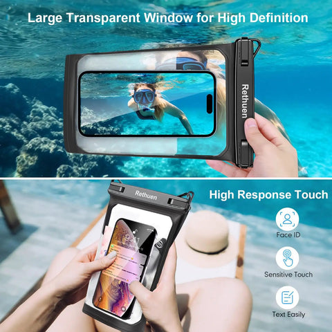2 Pack Dope Floating Waterproof Phone Pouches With Large Capacity Dry Bag, phone underwater and touch feature demo