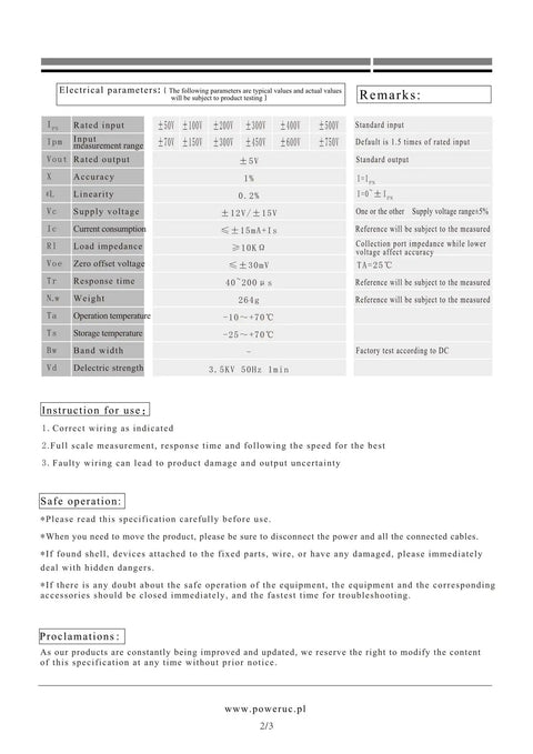 Electrical parameters and safety instructions for Heavy Duty High Voltage Detection Sensor Module Made For Real Deal Gearheads And Tech Wizards Probing 50V To 500V Circuits With Spot On 5V Signal Output Daily.