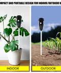 2-In-1 Digital Soil pH And Moisture Meter With A 295mm Long Electrode shown in indoor plant pot and outdoor garden use