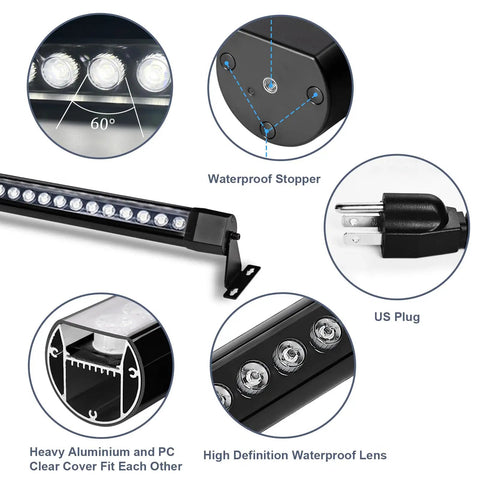 Close-up of 36W LED Wall Washer Light Bars, 2ft 5000K Daylight Outdoor Wall Washer Lights, 120V Waterproof IP67, Plug In, 2 Pack