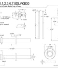 Technical drawing of Trimscape Modern Bathroom Sink Trim Kit With Bottle Trap And Drain In Antique Brass, dimensions included.