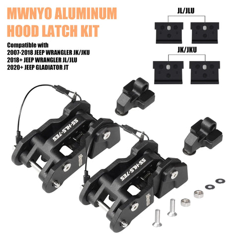 Aluminum Hood Latches Replacement for Jeep Wrangler JK/JKU 2007-2017, JL/JLU 2018+ and Gladiator 2020+, painted black kit