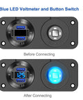 Heavy Duty Two In One Aluminum Panel With Four Usb Ports Paired With A Lighted 150 Watt Cig Socket And Built In Voltmeter showing blue LED voltmeter.