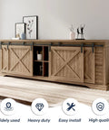 Top Shelf 8 FT Mini Cabinet Bypass Sliding Barn Door Hardware Kit With Slick Steel Tracks Noise Free Carriages And No Fuss Wall Mount Setup For A Sharp Room Upgrade on a wooden cabinet.