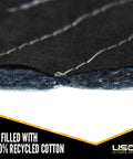 Close-up of edge detail showing US Cargo Control 80X72 Inch Heavy Duty Moving Blankets thick padded cotton polyester blend.