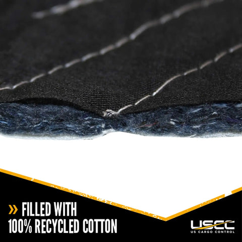 Close-up of edge detail showing US Cargo Control 80X72 Inch Heavy Duty Moving Blankets thick padded cotton polyester blend.
