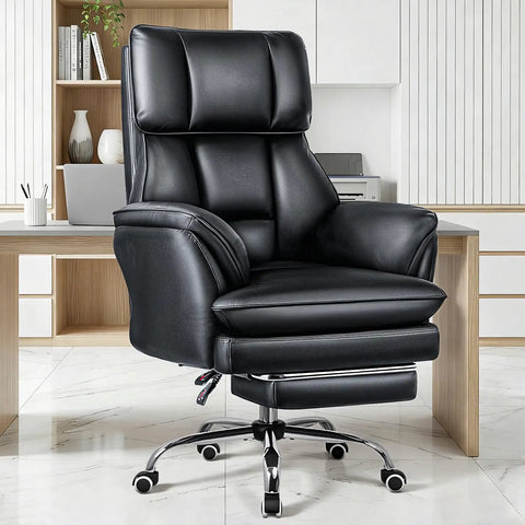 Big And Tall Leather Office Chair For Heavy Duty Comfort, 400 Lb Capacity, Flip Armrests For Cross-Legged Sitting And Pets, Foot Rest