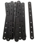 Built Tough Heavy Duty Mending Plates Black Corner Brackets 10 Inch Reinforcement Supports For Furniture Repair Wood Shelf Fixing Hardware Rust Proof Steel Flat Angle Connectors Quick Install Easy Fix 20 Pack displayed with 12 black mending plates arranged in a pile.