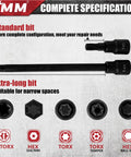 Image showing standard and extra-long bits from Beefy 107 Piece Socket Set With 1/4, 3/8 And 1/2 Inch Drives, including Torx and hex types.