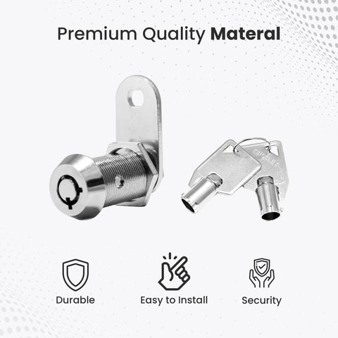 Slick Chrome Tubular Cam Lock Two Pack Including Keyed Alike Keys And One Point Five Inch Cylinder for RV storage, featuring durable metal design.