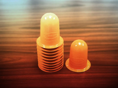 Magnetic Fire Sprinkler Paint Cover 25 Pack Orange, Quick Install Shield Attaches To Metal Trim Ring, stack of covers