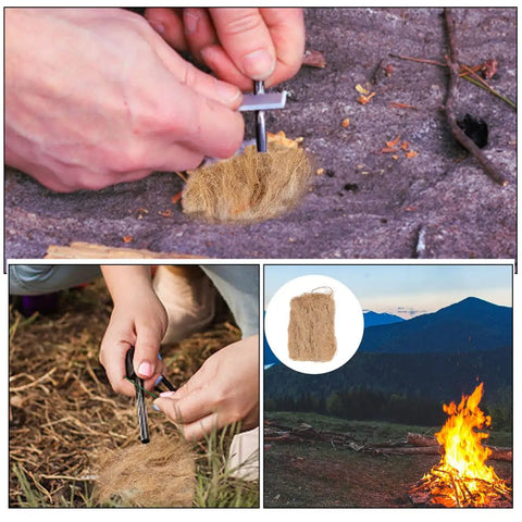 Using Six Pack Natural Jute Fire Starters For Quick Ignition Outdoor Camping Survival Tool for easy fires and campfire setup.
