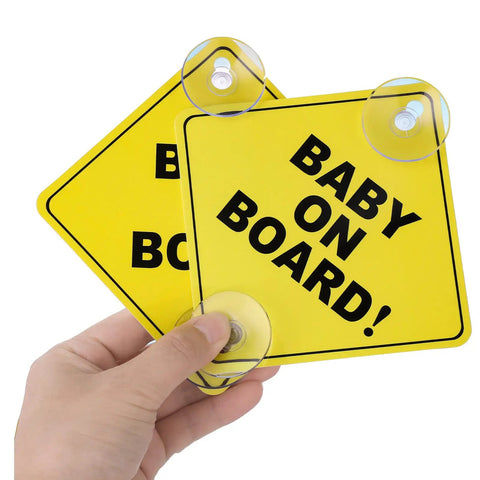 Baby On Board Car Sign Pack, Two Window Stickers With Super Strong Double Suction Cups, Bright Reminder For Drivers
