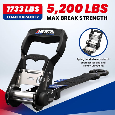 Beefy 5200 Lb Heavy Duty Ratchet Tie Down Straps Kit featuring 1.6 inch wide by 8 feet long strap with padded ratchet handle