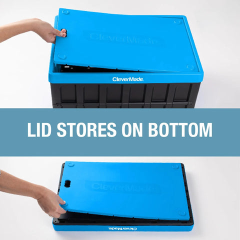 Collapsible Storage Bins With Lids Charcoal 3 Pack 62L Stackable plastic bin showing lid storage feature