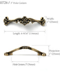 Antique Style Cabinet Hardware Set White Six Pack Old School Vintage Drawer Pulls For Dresser Nightstand 3 Inch Hole Centers Classic Ornate Handles Includes Mounting Screws dimensions diagram