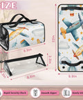 Travel Makeup Bag For Women With Hangable Roll Up Organizer And Four Removable Compartments displayed with dimensions