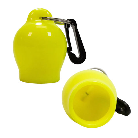 Yellow Skum Ball Regulator Mouthpiece Cover with Clip for Diving and Snorkeling, preventing dirt and sand entry.