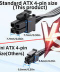 ATX 4 Pin To Dual SATA Power Adapter Cable 18 Inch Length Splitter For PC Drives Powers Two SATA Hard Drives Or SSDs From One Motherboard Connector Durable Copper Wire For Easy Install And Wide Compatibility Like A Pro., standard ATX 4-pin connector with 7.7mm and 5.5mm sizes shown
