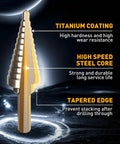 Built Different High Speed Steel Unibit Step Drill Bit Set Boasts Advanced Titanium Coating with tapered edge and HSS core