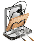 Heavy Duty 304 Stainless Steel Pot Lid Rack With Drip Tray And Spoon Rest, Double Layer V Shape Lid Holder, Anti Slip Suction Cup Organizer