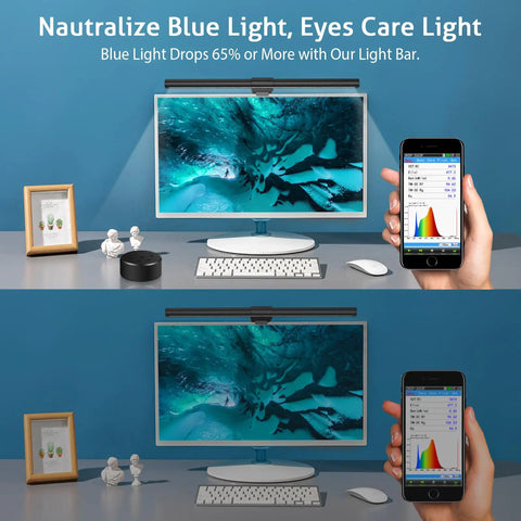 Monitor Light Bar For Eye Care With CRI 90, USB Powered Reading And Task Lamp, on dual screens with phone app control
