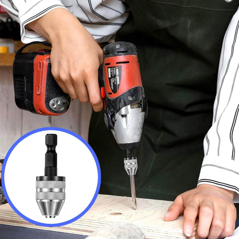 Person using Mini Drill Bit Clamp 0.3-8mm Quick Change Keyless Chuck Adapter Bracket For Impact Drills With Hex Handle