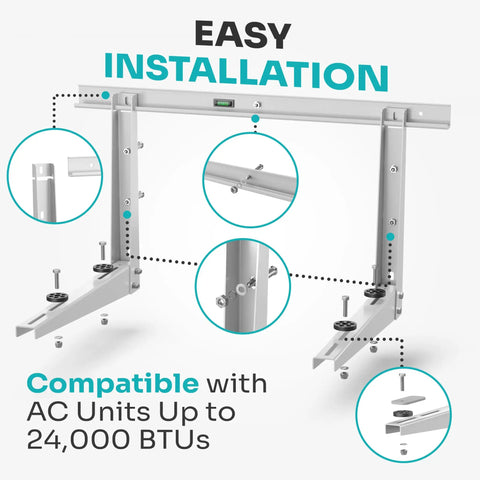 Beefy Outdoor Mini Split Wall Mount Bracket For 9000 To 36000 BTU Units Weatherproof Mount With Drill Bit And Anti Vibration Pads Supports Up To 450 Lb Universal Compatibility