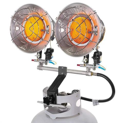 Portable 30,000 BTU Propane Tank Top Heater With Infrared Dual Burners, Safety Shut-Off Valve, And Tip-Over Switch