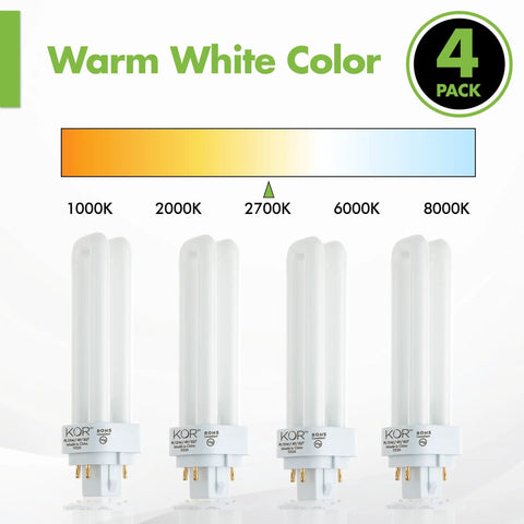 13 Watt Double Tube CFL Light Bulb G24Q-1 4 Pin Base 2700K Warm White 900 Lumens Great Longevity With 12000 Hour Life Energy Saving Replacement For Common 13W 4 Pin CFL Fixtures Pack Of 4 Bulbs