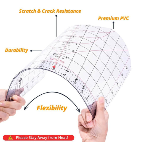 Extra Large 14x8 T Shirt Ruler For Vinyl Alignment, Transparent PVC Centering Guide, showing flexibility and durability