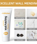 Two Pack Drywall Repair Kit for Fast Wall Fixes White Spackle Putty Paste 240g Each tube next to examples of wall damage