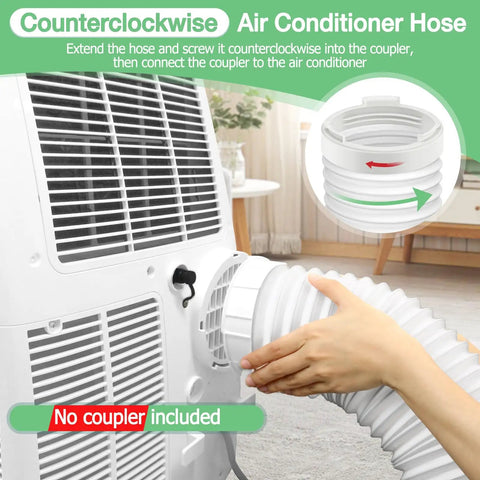 Flexible 5.9 Inch Diameter 80 Inch Length Universal Counter Clockwise AC Exhaust Vent Hose connected to portable unit