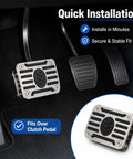 Heavy Duty 304 Stainless Steel Clutch Pedal Extender With Grippy Anti Slip Rubber Surface For Manual Transmission Cars installed over clutch pedal