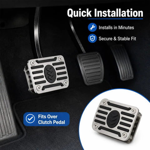 Heavy Duty 304 Stainless Steel Clutch Pedal Extender With Grippy Anti Slip Rubber Surface For Manual Transmission Cars installed over clutch pedal