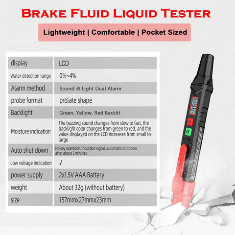 DIY Friendly Brake Fluid Moisture Tester Pen For DOT3 DOT4 DOT5.1, Must Have Garage Grade Vehicle Diagnostic Tool, Hydraulic Fluid Reader, Oil Moisture Meter For Quick, Accurate Brake Fluid Status, pocket-sized LCD pen