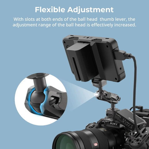 Quick Release Magic Arm With 360 Degree Ball Head for Monitors and Cameras mounted on camera with flexible adjustment features