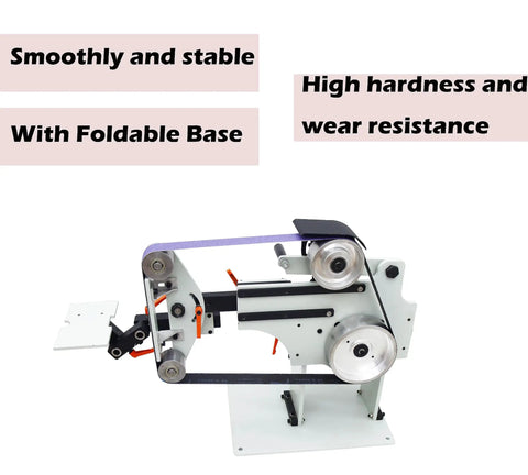 Heavy Duty Variable Speed Belt Sander And Rock Solid Grinder For fast knife sharpening, showcasing foldable base and smooth design.