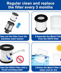 Cleaning steps for 4 Pack HEPA Filter With Mesh Replacement For INSE N5S N5T S6T S6P Pro Cordless Vacuum Cleaner